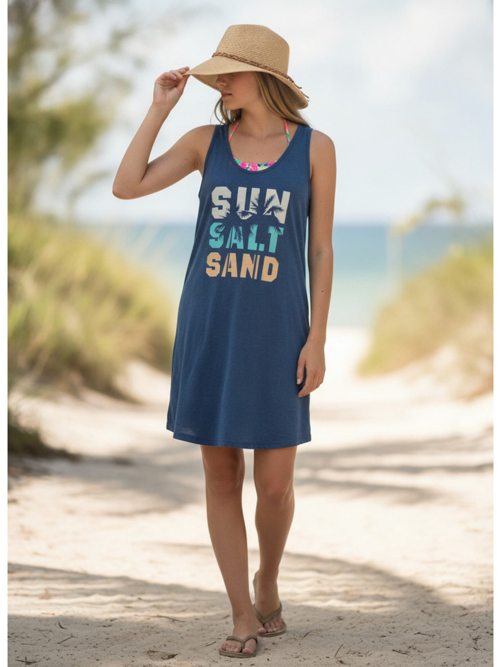 SHEIN | Sz M | Sun Salt Sand Graphic Tank Cover Up